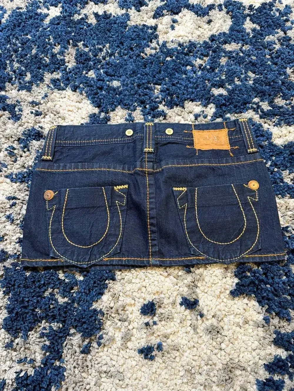 True Religion Joey Dark Wash Denim Mini Skirt Big T Stitch - Picture 2 of 5